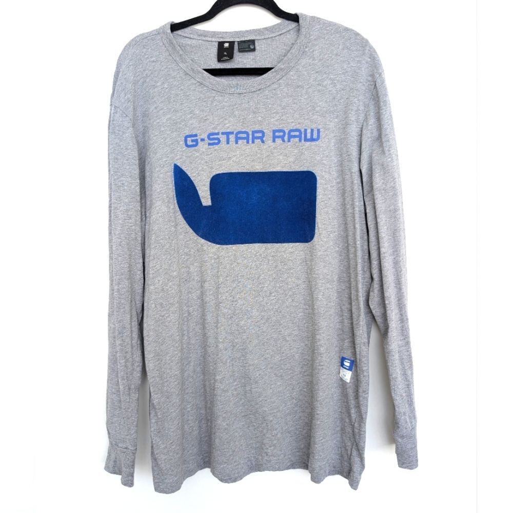 G-Star Raw Gray Velvet Logo Print Crew Neck Long Sleeve Sz XL